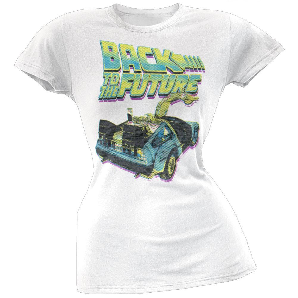 Back To The Future - Neon Juniors Burnout T-Shirt Juniors T-Shirts Back To The Future SM White