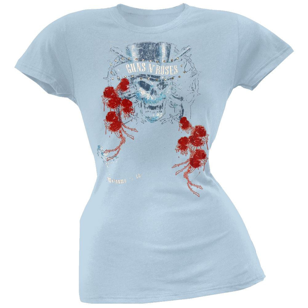 Guns N Roses - Distressed Top Hat Premium Juniors T-Shirt Juniors T-Shirts Guns N' Roses LG Blue