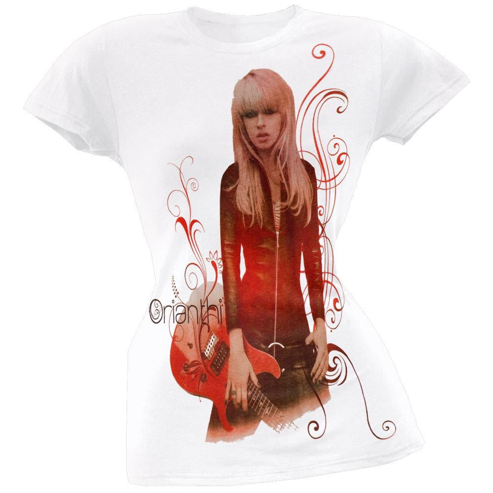 Orianthi - Leather & Strings Juniors T-Shirt Juniors T-Shirts Orianthi LG White