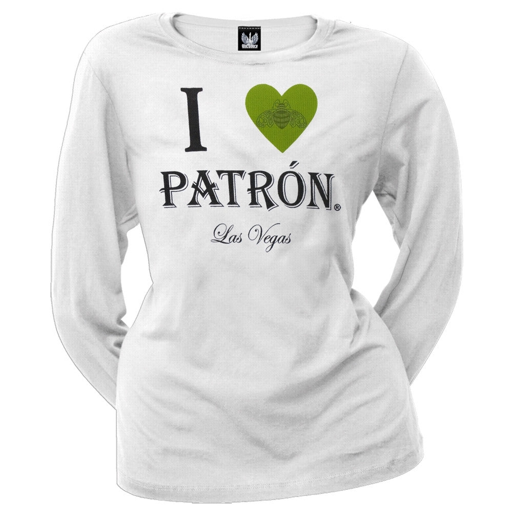 Patron - I Love Patron Juniors Long Sleeve T-Shirt White, image size:1001x1001