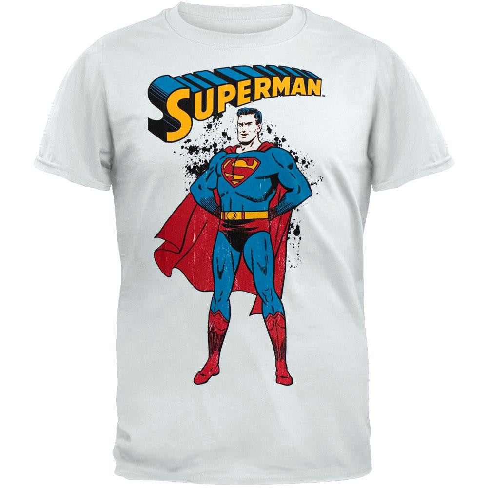 Superman - Distressed Stance T-Shirt Men's T-Shirts Superman LG White