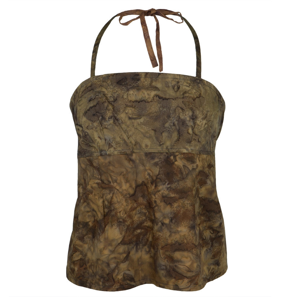 Watercolor Bali Batik Juniors Halter Top- Brown Juniors Tank Tops Old Glory LG Brown