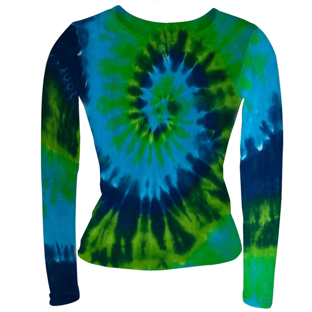 Blue & Green Tie Dye Juniors Long Sleeve Babydoll Juniors Babydolls Old Glory