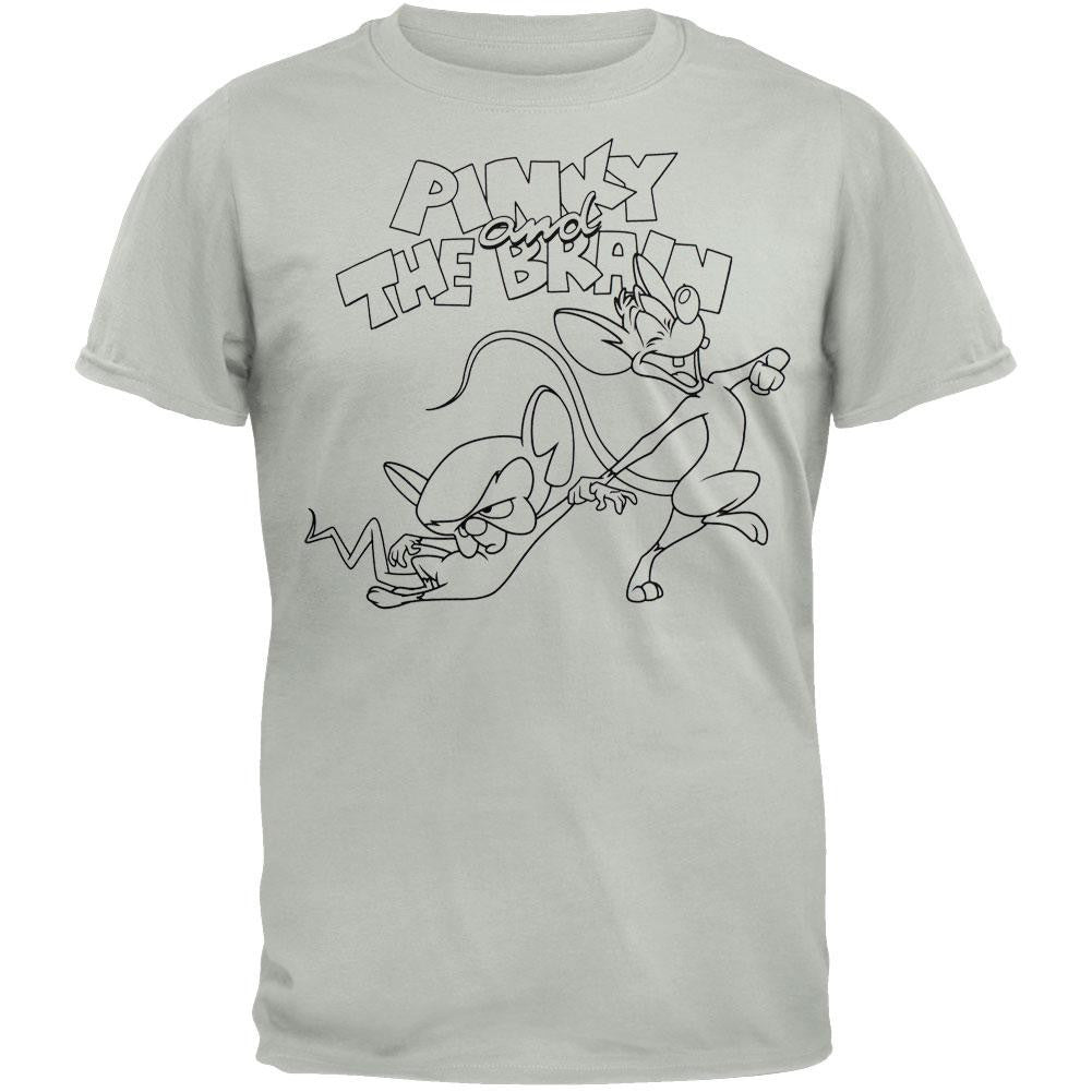 Pinky and the Brain - Outline T-Shirt Men's T-Shirts Pinky and The Brain MD Grey