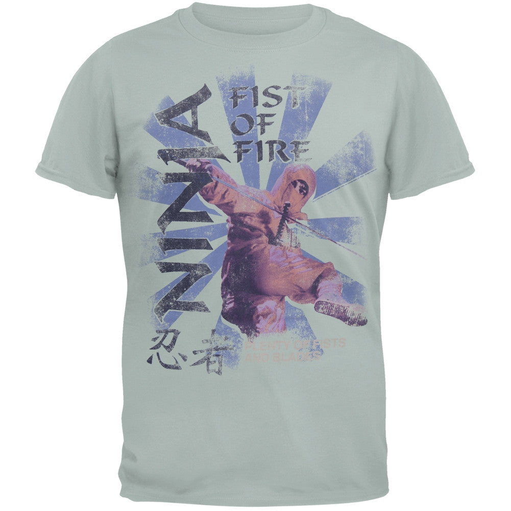 Ninja - Fist Of Fire Soft T-Shirt Men's T-Shirts Classic Martial Arts SM Light Blue