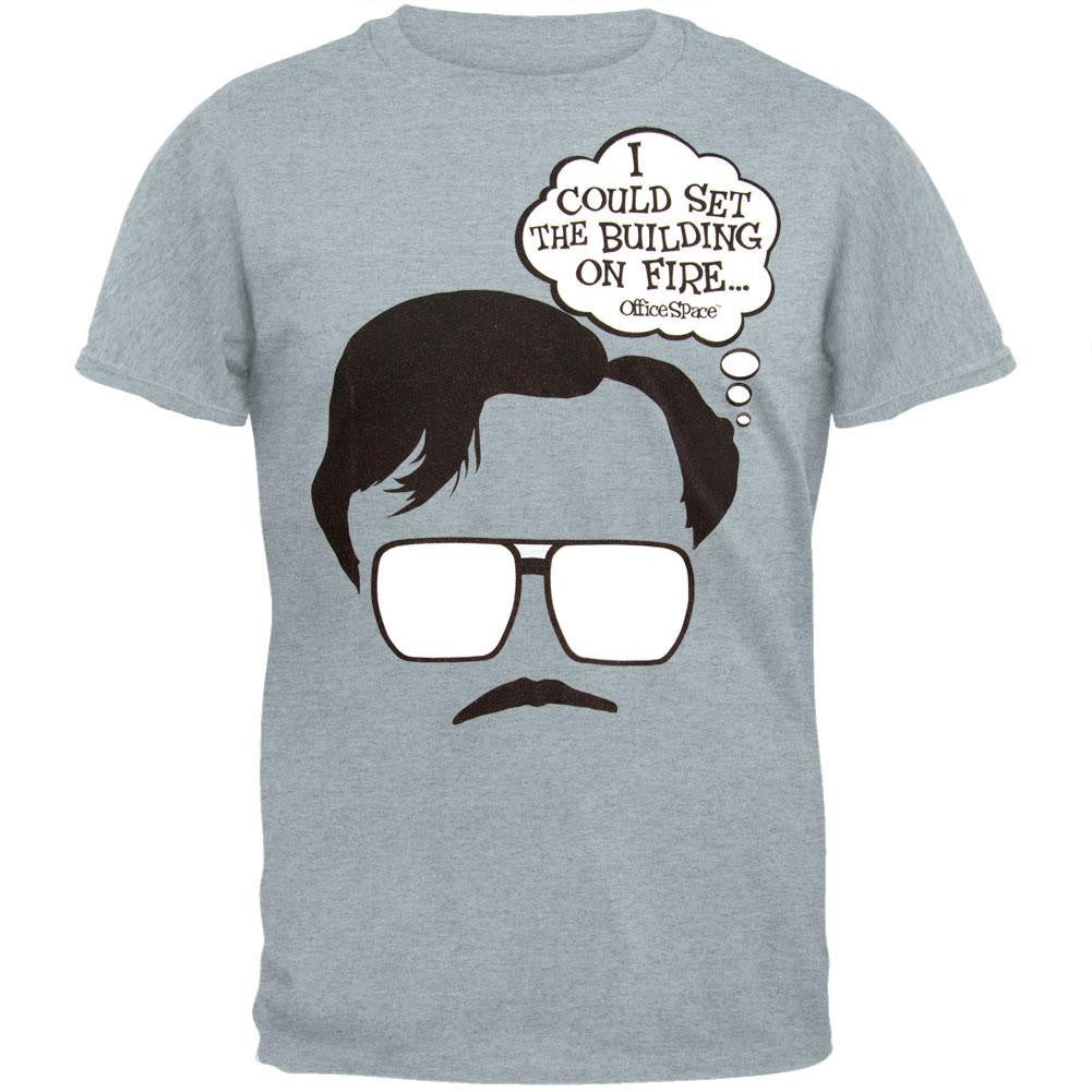 Office Space - Set The Building On Fire Soft T-Shirt Men's T-Shirts Office Space SM Grey