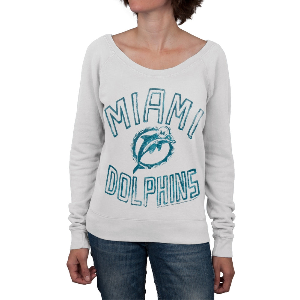 Miami Dolphins - Logo Off Shoulder Juniors Sweatshirt Juniors Sweatshirts Miami Dolphins LG White