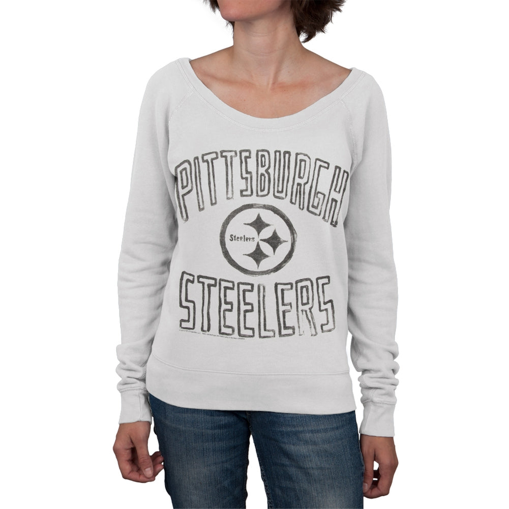 Pittsburgh Steelers - Logo Off Shoulder Juniors Sweatshirt Juniors Sweatshirts Pittsburgh Steelers LG White