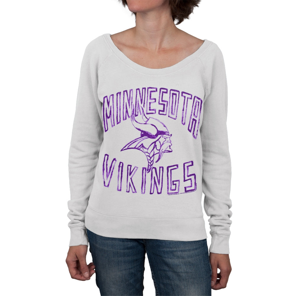 Minnesota Vikings - Logo Off-Shoulder Juniors Sweatshirt Juniors Sweatshirts Minnesota Vikings LG White