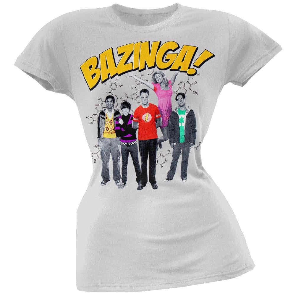 Big Bang Theory - Bazinga Group Juniors T-Shirt Juniors T-Shirts Big Bang Theory SM Grey