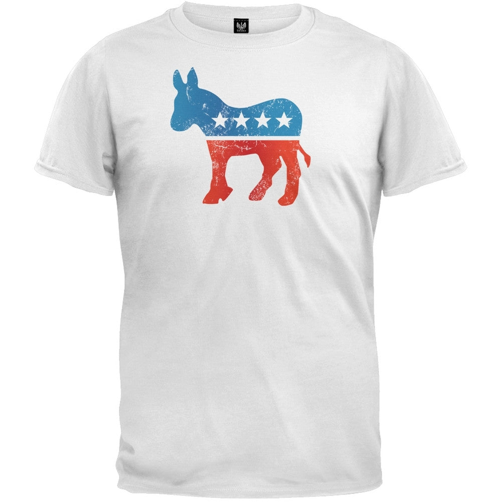 Distressed Democrat Donkey Logo White Adult T-Shirt Men's T-Shirts Old Glory