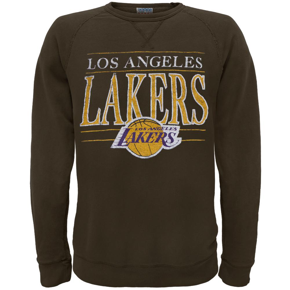 Los Angeles Lakers - Distressed Classic Logo Crew Neck Sweatshirt Men's Sweatshirts Los Angeles Lakers SM Brown