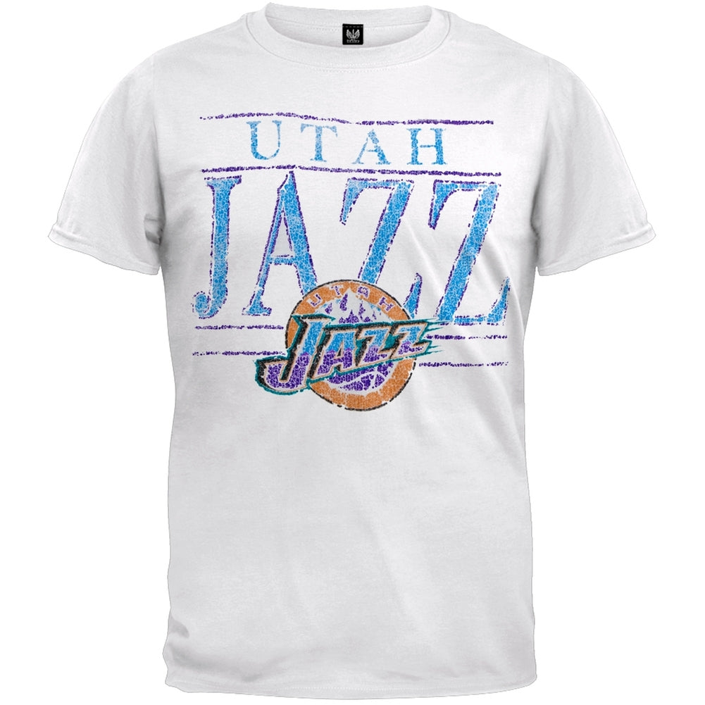 Utah Jazz - Crackle Classic Logo Soft T-Shirt Men's T-Shirts Utah Jazz 2XL White