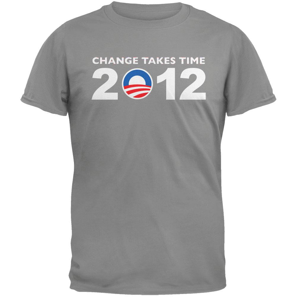 Obama - 2012 Change Takes Time Grey T-Shirt Men's T-Shirts Old Glory 2XL Grey
