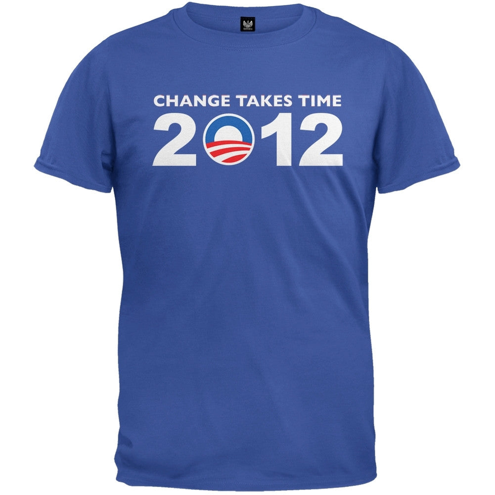 Obama - 2012 Change Takes Time Royal T-Shirt Men's T-Shirts Old Glory 2XL Blue