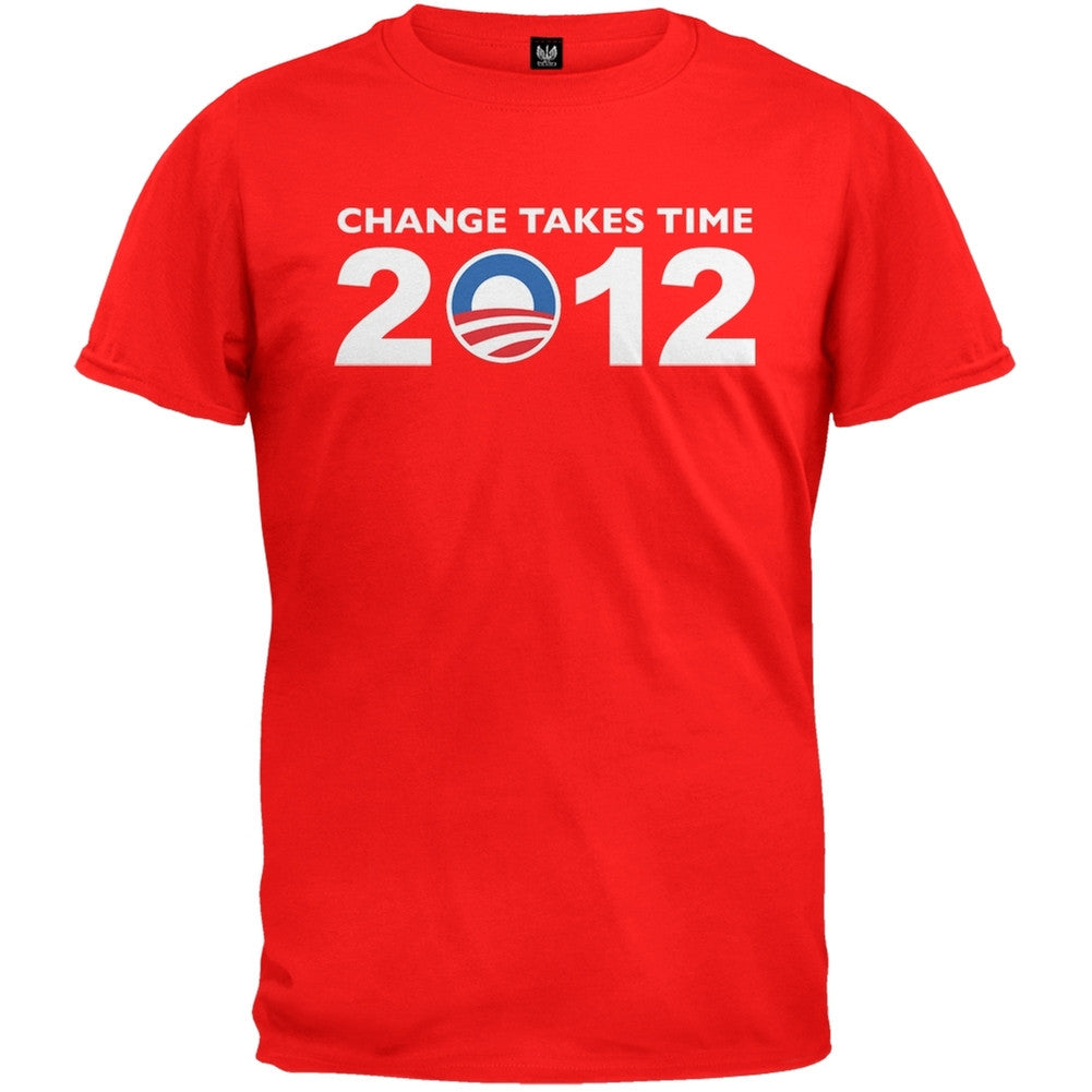 Obama - 2012 Change Takes Time Red T-Shirt Men's T-Shirts Old Glory 2XL Red