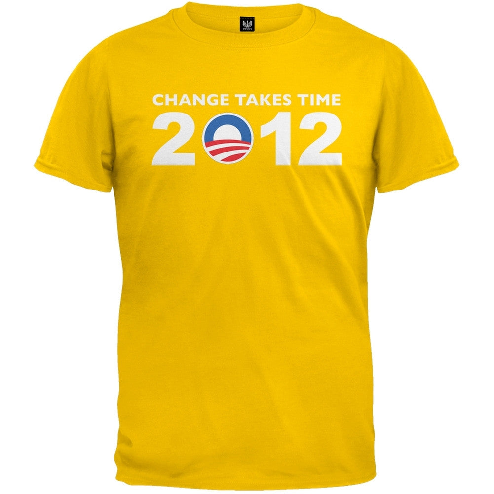Obama - 2012 Change Takes Time Yellow T-Shirt Men's T-Shirts Old Glory 2XL Yellow