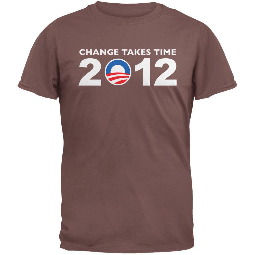 Obama - 2012 Change Takes Time Brown T-Shirt Men's T-Shirts Old Glory 2XL Brown