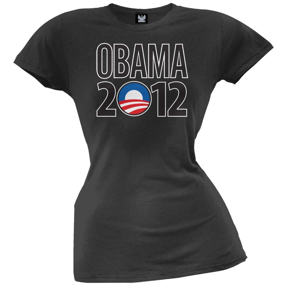 Obama - 2012 Rising Sun Logo Juniors Grey T-Shirt Juniors T-Shirts Old Glory
