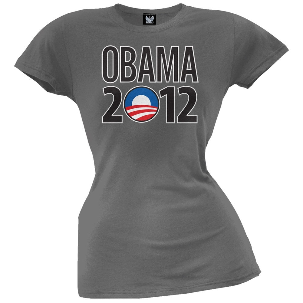 Obama - 2012 Rising Sun Logo Juniors Grey T-Shirt Juniors T-Shirts Old Glory