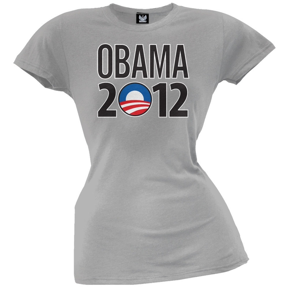 Obama - 2012 Rising Sun Logo Juniors Grey T-Shirt Juniors T-Shirts Old Glory