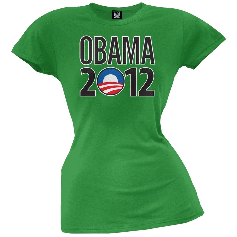Obama - 2012 Rising Sun Logo Juniors Grey T-Shirt Juniors T-Shirts Old Glory