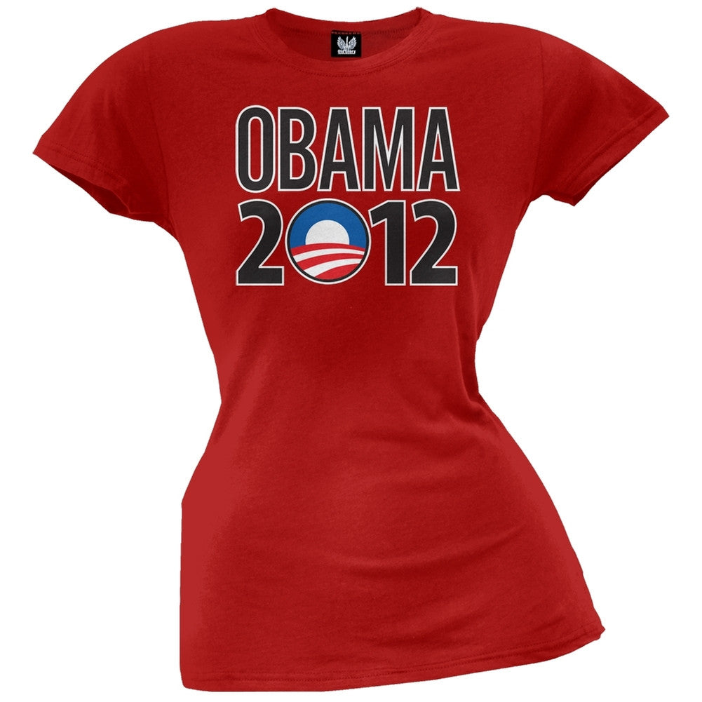 Obama - 2012 Rising Sun Logo Juniors Grey T-Shirt Juniors T-Shirts Old Glory