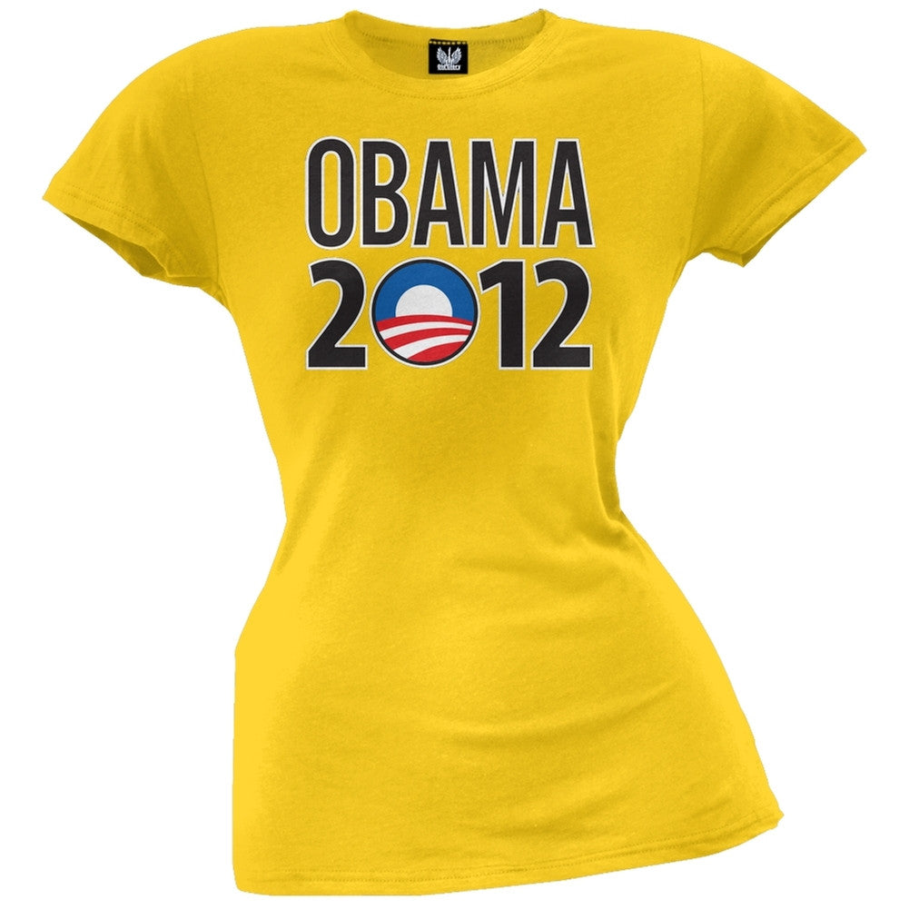 Obama - 2012 Rising Sun Logo Juniors Grey T-Shirt Juniors T-Shirts Old Glory