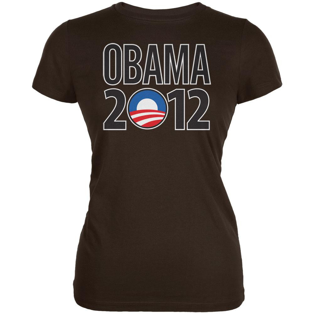 Obama - 2012 Rising Sun Logo Brown Juniors T-Shirt Juniors T-Shirts Old Glory LG Brown