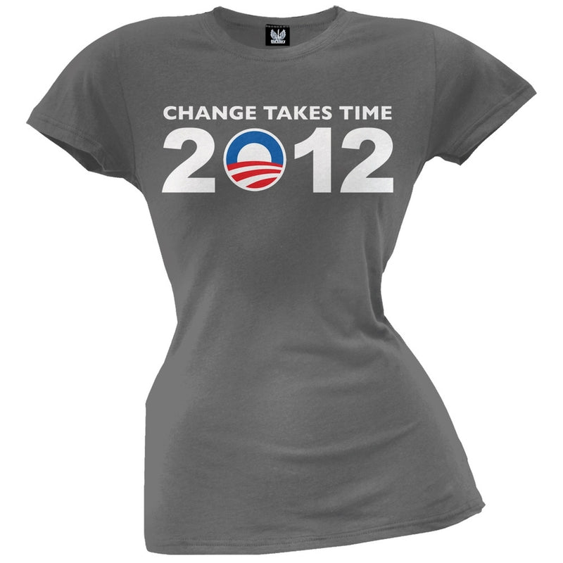 Obama - 2012 Change Takes Time Black Juniors T-Shirt Juniors T-Shirts Old Glory