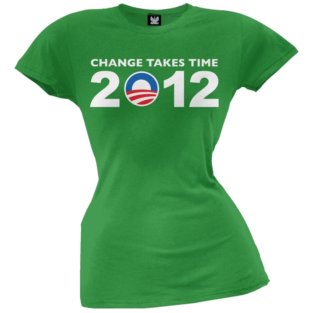 Obama - 2012 Change Takes Time Grey Juniors T-Shirt Juniors T-Shirts Old Glory