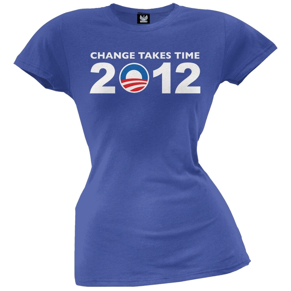Obama - 2012 Change Takes Time Grey Juniors T-Shirt Juniors T-Shirts Old Glory