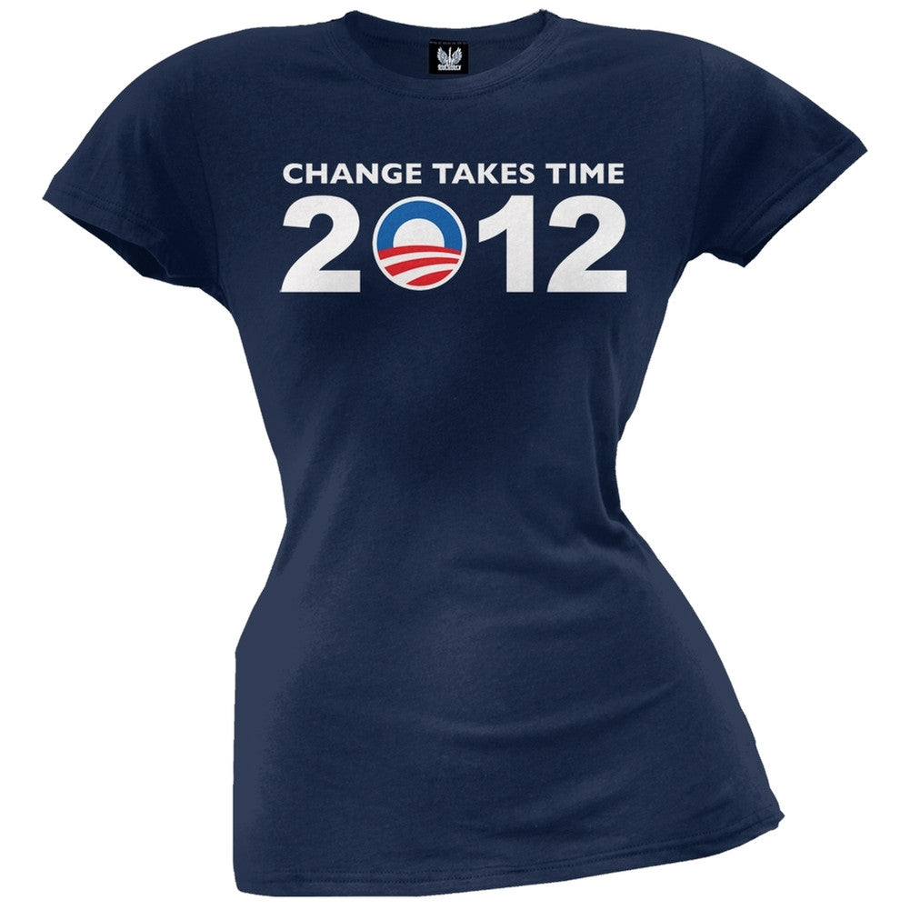 Obama - 2012 Change Takes Time Grey Juniors T-Shirt Juniors T-Shirts Old Glory