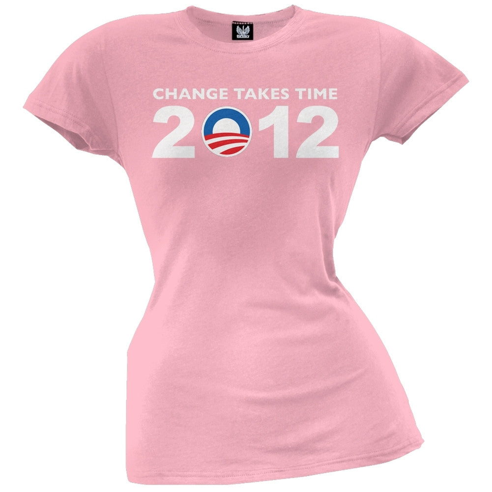 Obama - 2012 Change Takes Time Grey Juniors T-Shirt Juniors T-Shirts Old Glory