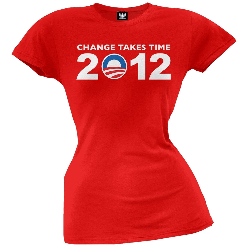 Obama - 2012 Change Takes Time Grey Juniors T-Shirt Juniors T-Shirts Old Glory