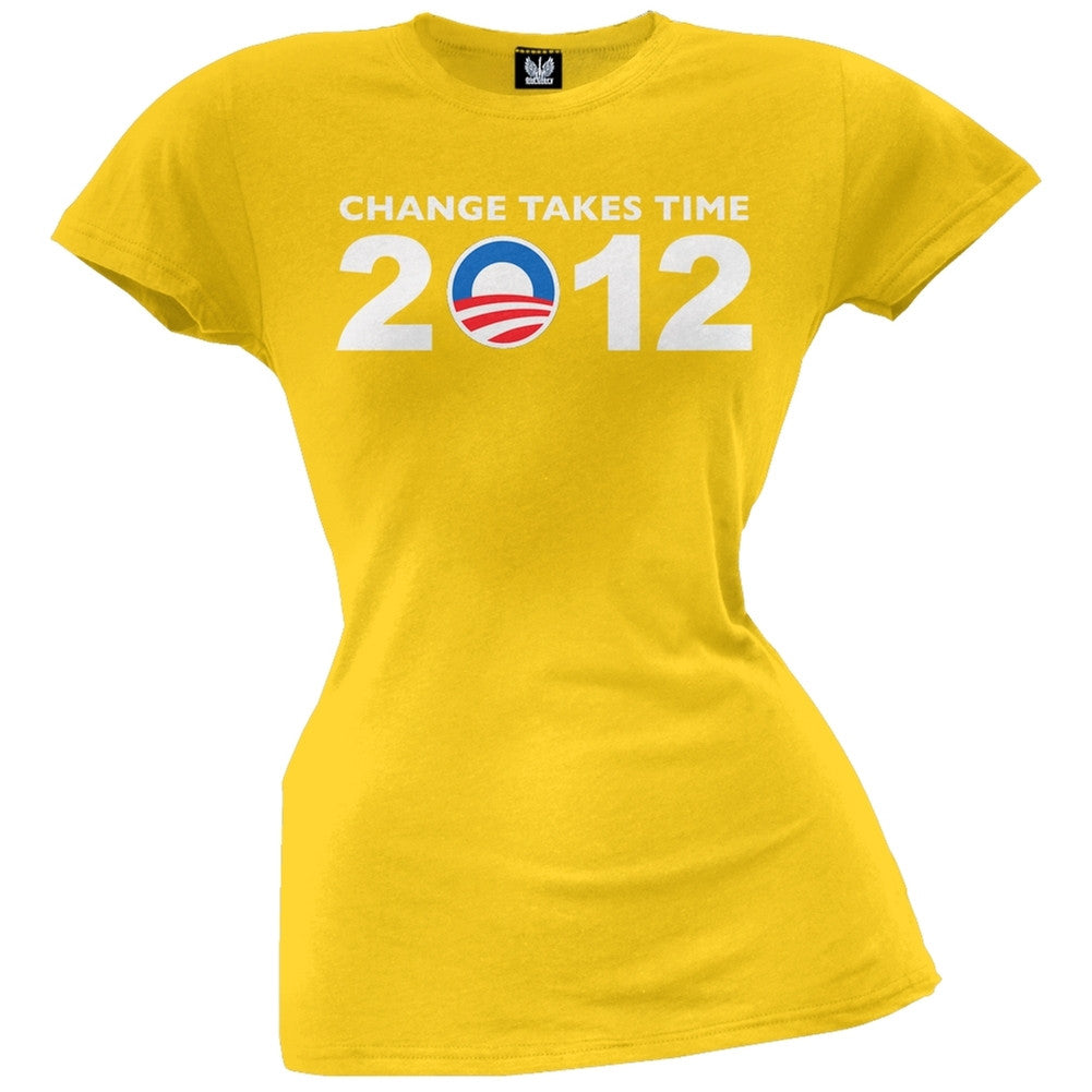 Obama - 2012 Change Takes Time Grey Juniors T-Shirt Juniors T-Shirts Old Glory