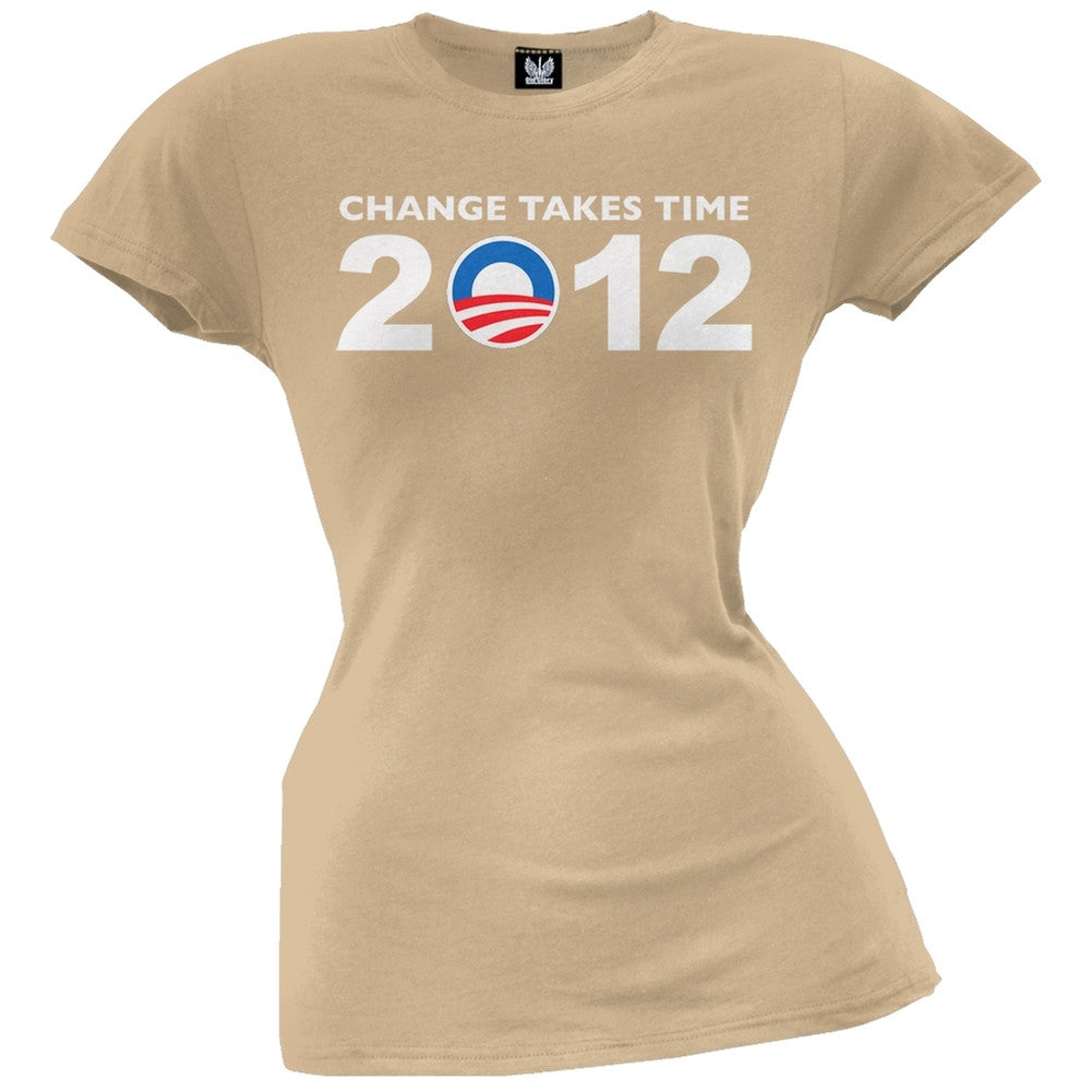 Obama - 2012 Change Takes Time Grey Juniors T-Shirt Juniors T-Shirts Old Glory