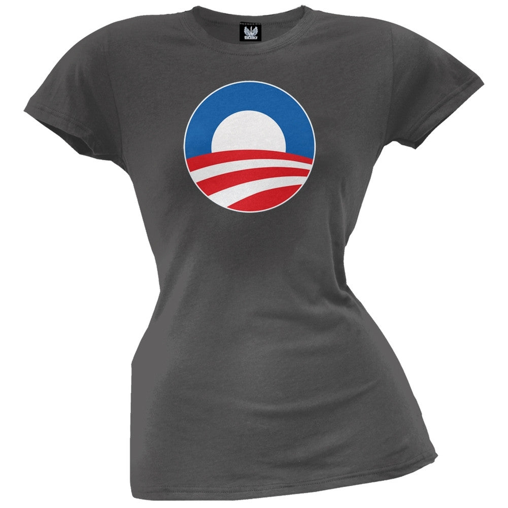 Obama - Large Rising Sun Logo Juniors Grey T-Shirt Juniors T-Shirts Old Glory