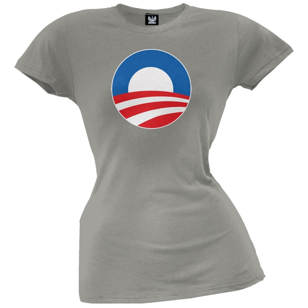 Obama - Large Rising Sun Logo Juniors Grey T-Shirt Juniors T-Shirts Old Glory