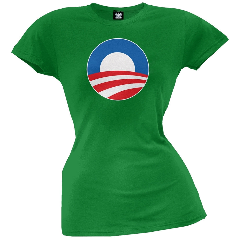 Obama - Large Rising Sun Logo Juniors Grey T-Shirt Juniors T-Shirts Old Glory