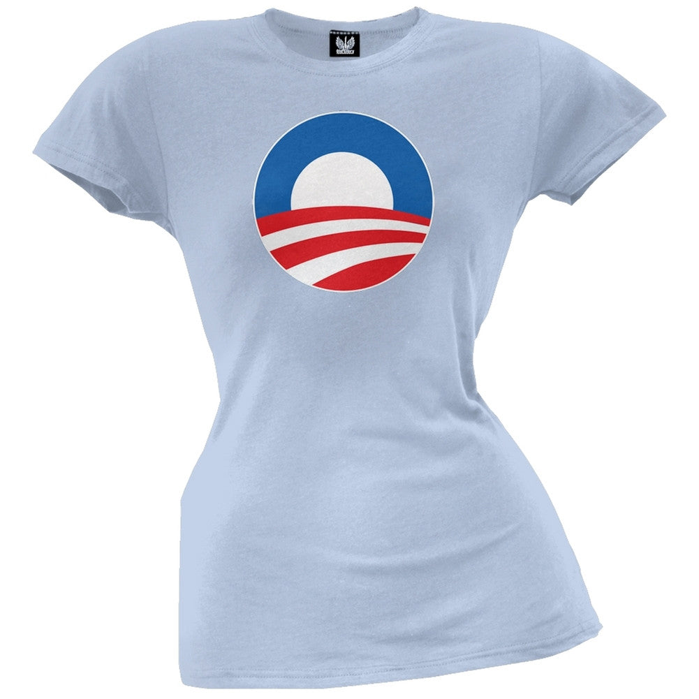 Obama - Large Rising Sun Logo Juniors Grey T-Shirt Juniors T-Shirts Old Glory