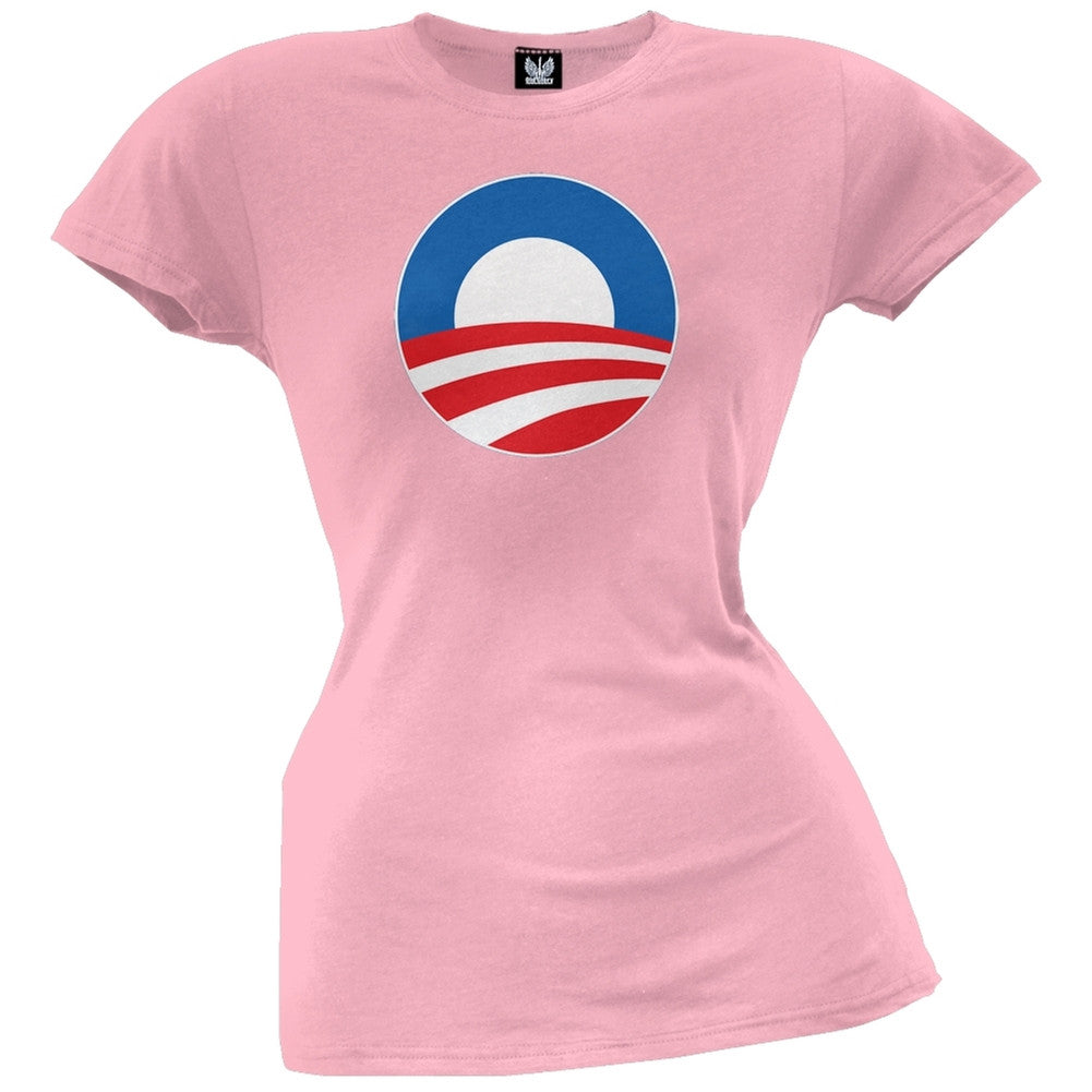 Obama - Large Rising Sun Logo Juniors Grey T-Shirt Juniors T-Shirts Old Glory