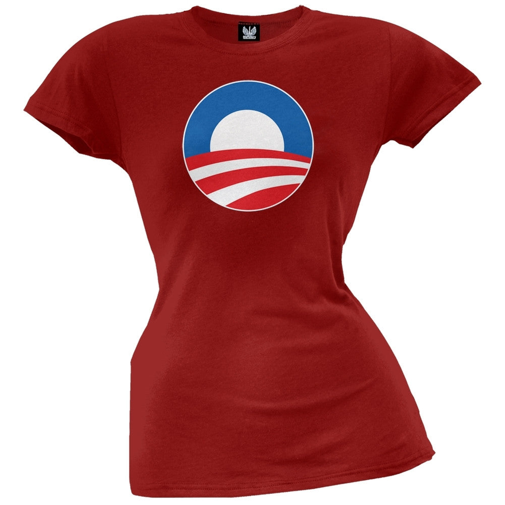 Obama - Large Rising Sun Logo Juniors Grey T-Shirt Juniors T-Shirts Old Glory