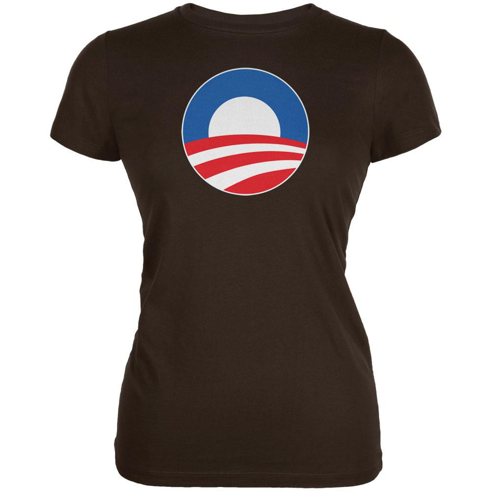 Obama - Large Rising Sun Logo Brown Juniors T-Shirt Juniors T-Shirts Old Glory LG Brown