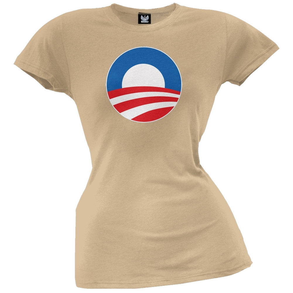 Obama - Large Rising Sun Logo Juniors Grey T-Shirt Juniors T-Shirts Old Glory