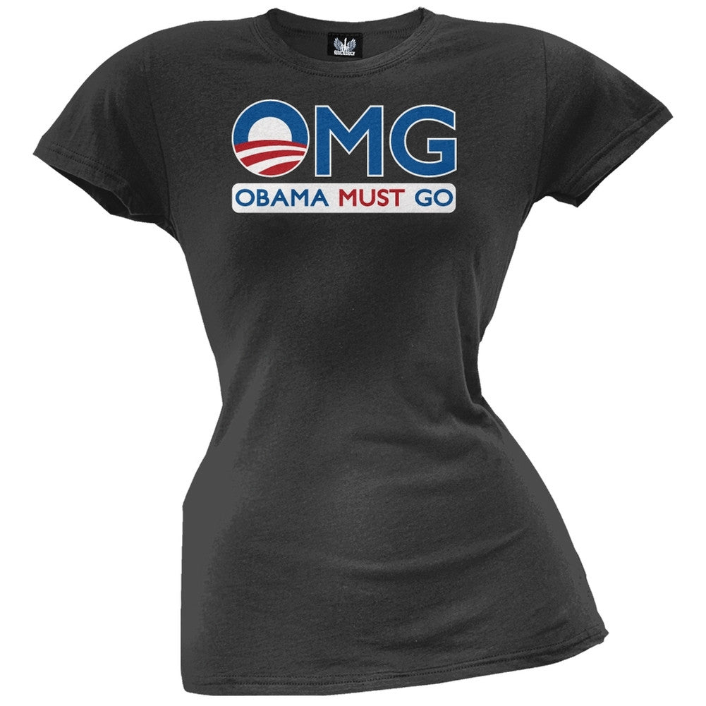 Obama Must Go Black Juniors T-Shirt Juniors T-Shirts Old Glory
