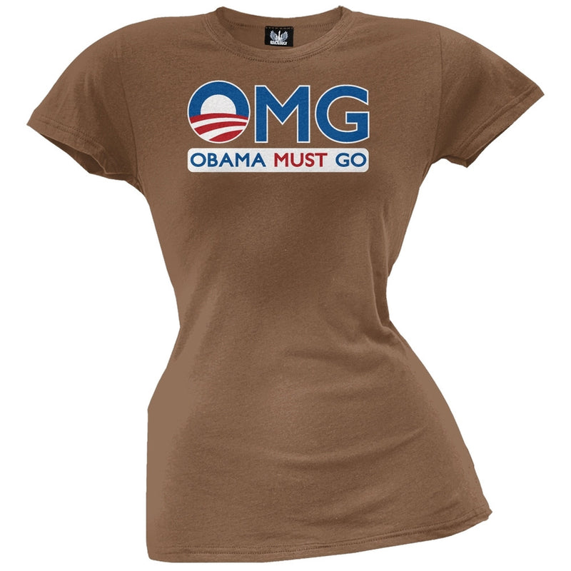 Obama Must Go Black Juniors T-Shirt Juniors T-Shirts Old Glory