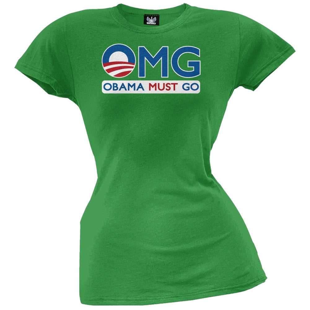 Obama Must Go Black Juniors T-Shirt Juniors T-Shirts Old Glory