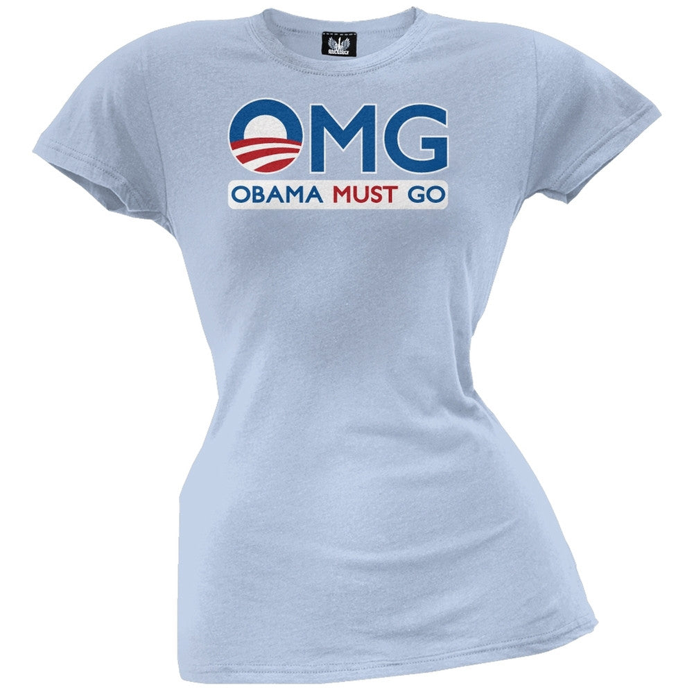 Obama Must Go Black Juniors T-Shirt Juniors T-Shirts Old Glory