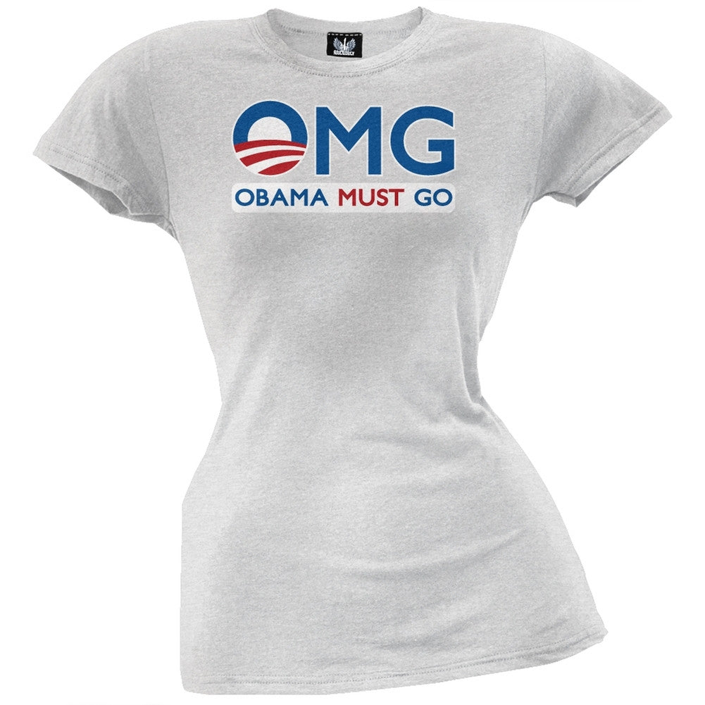 Obama Must Go Black Juniors T-Shirt Juniors T-Shirts Old Glory